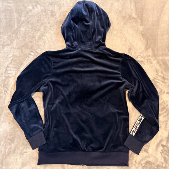 FILA Velour Track Suit Set Navy Blue Logo Tape Hoodie Joggers L/M - Picture 4 of 16
